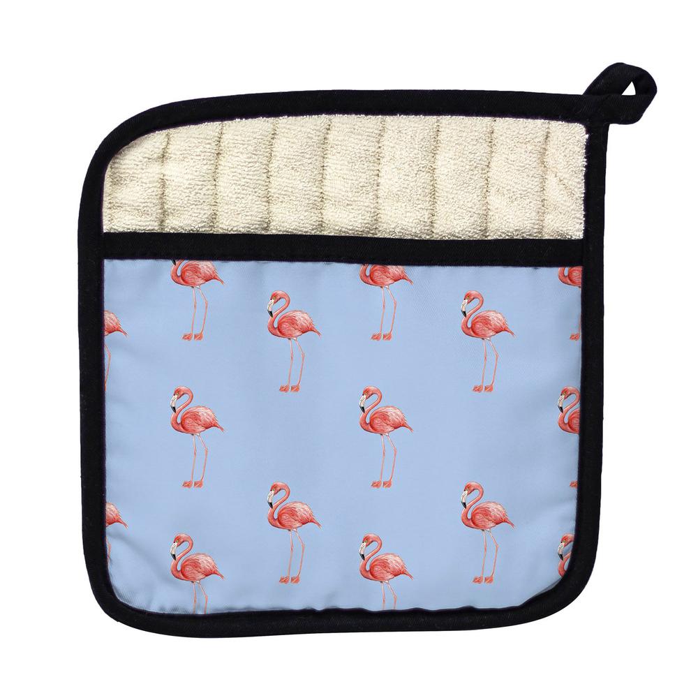 Tiled Flamingos on Blue Pot Holder. Picture 1