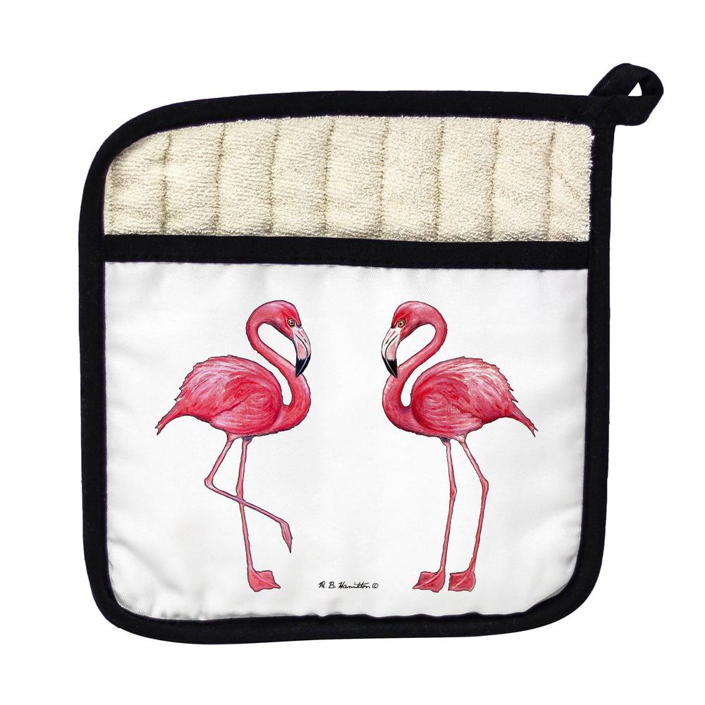 Flamingos on White Pot Holder. Picture 1