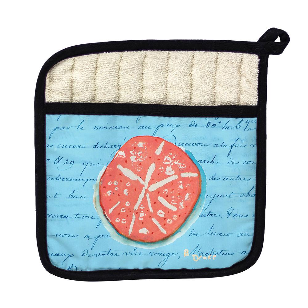 Coral Sand Dollar Blue Pot Holder. Picture 1