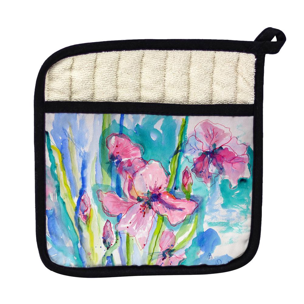 Pink Iris Pot Holder. Picture 1
