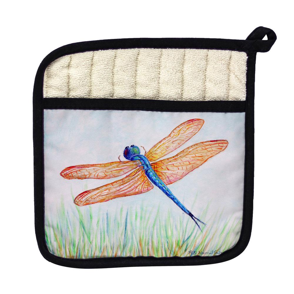 Amber & Blue Dragonfly Pot Holder. Picture 1