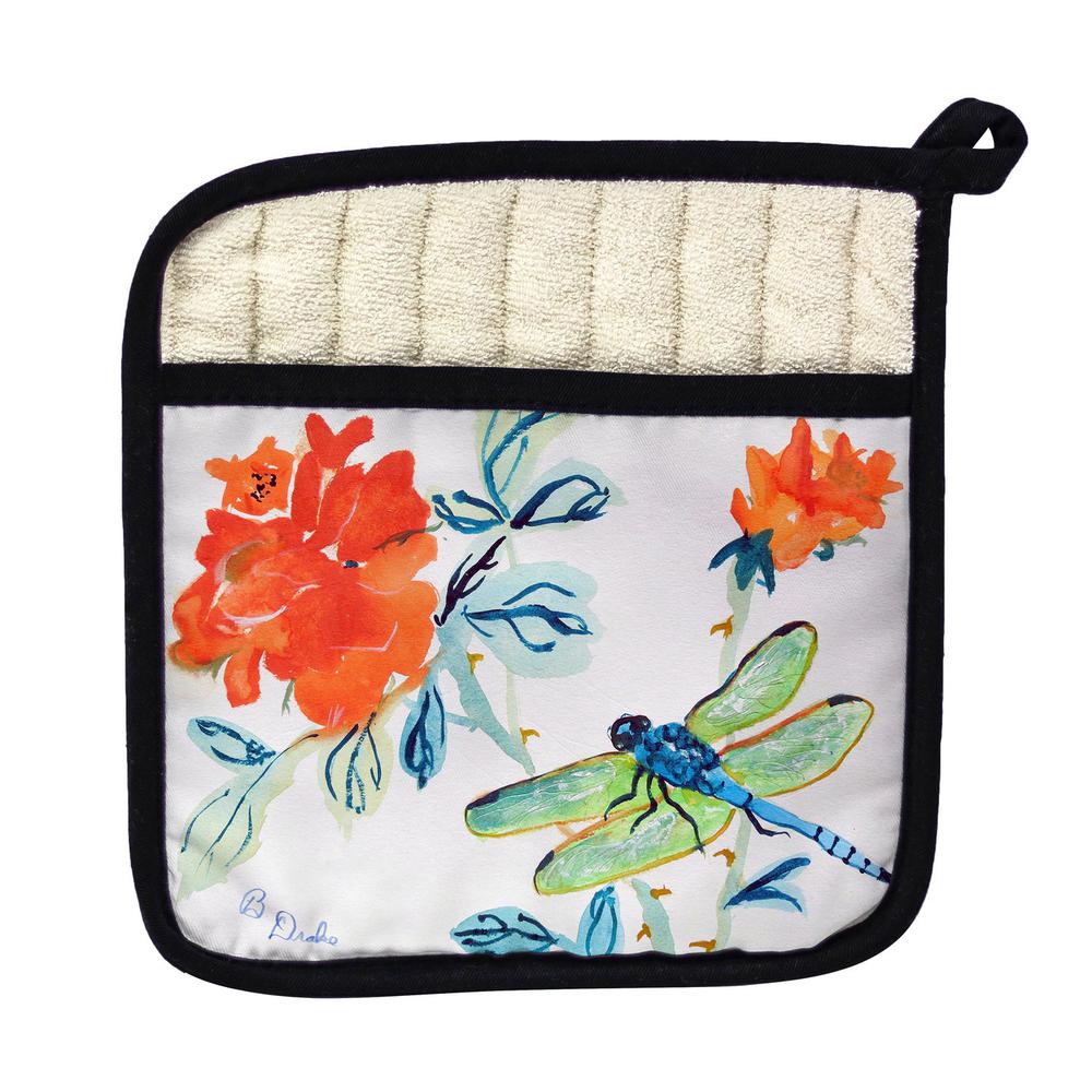 Dragonfly & Red Flower Pot Holder. Picture 1