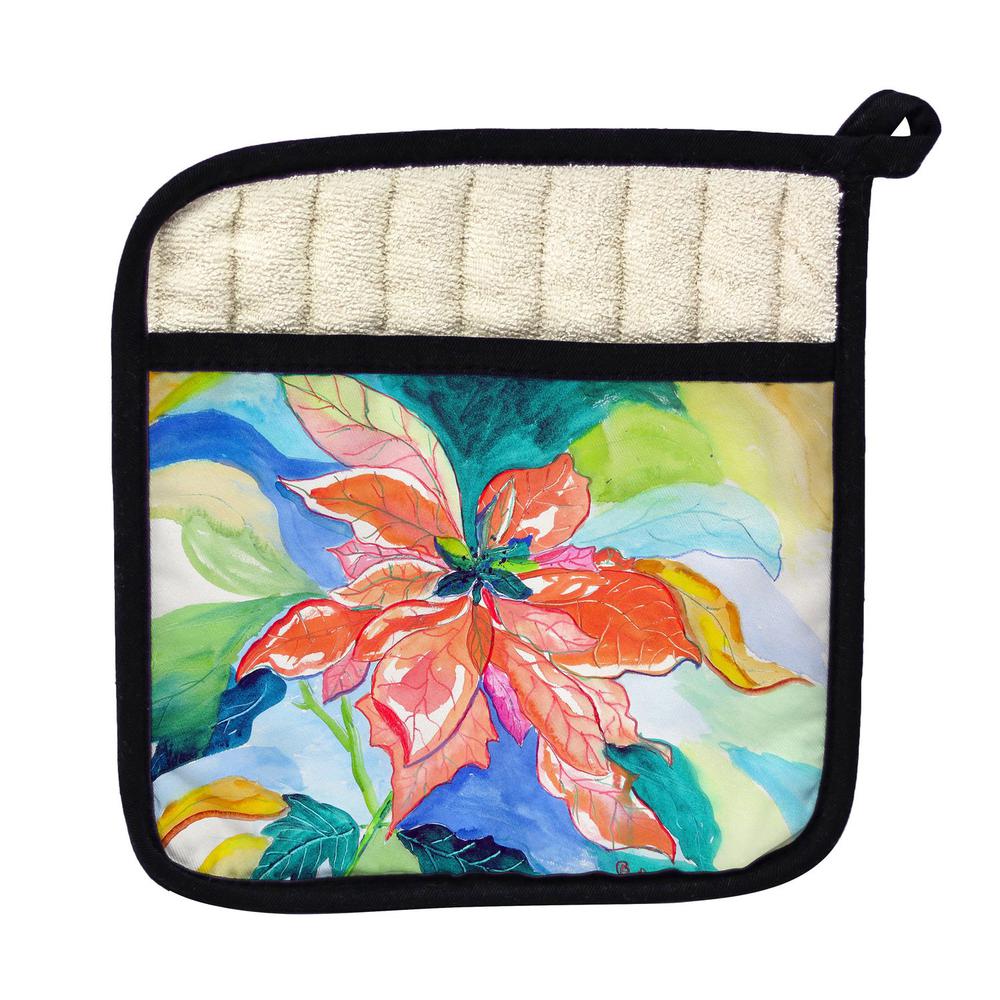 Peach Poinsettia Pot Holder. Picture 1