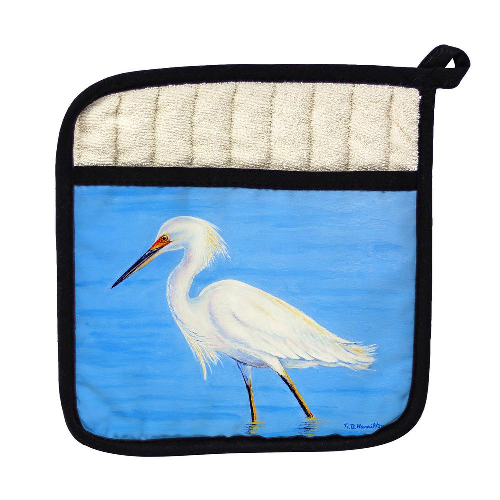 Stalking Snowy Egret Pot Holder. Picture 1