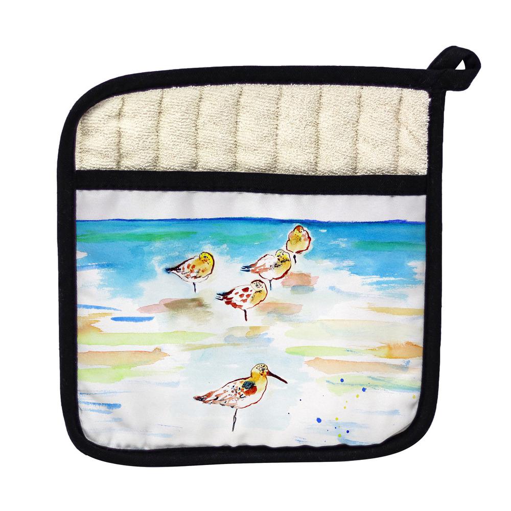 Five Sanderlings Pot Holder. Picture 1