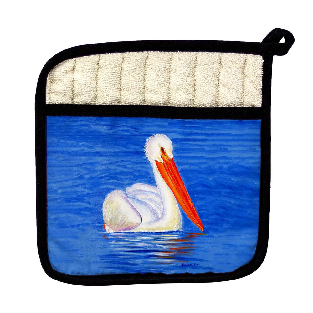 White Pelican Portrait Pot Holder. Picture 1