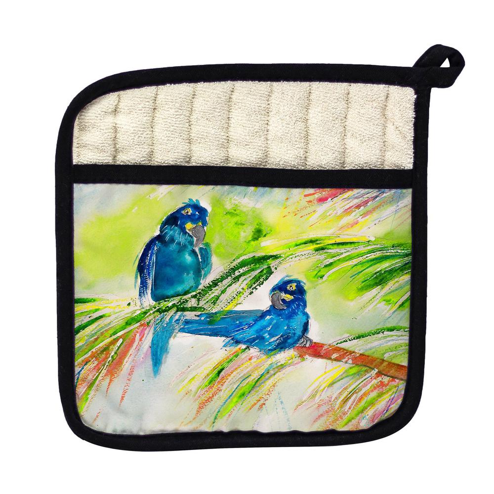 Two Blue Parrots Pot Holder. Picture 1