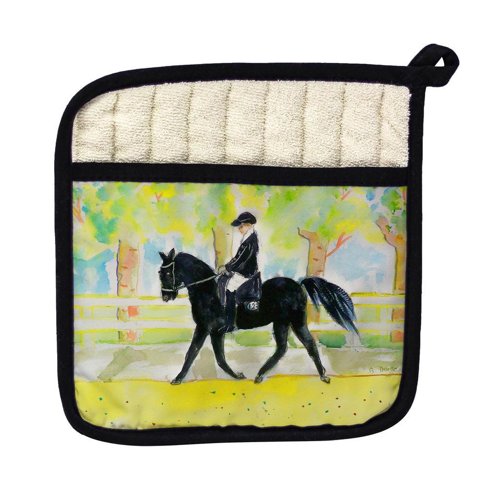 Black Horse & Rider Pot Holder. Picture 1