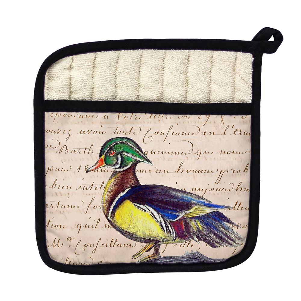 Male Wood Duck Script Pot Holder. Picture 1