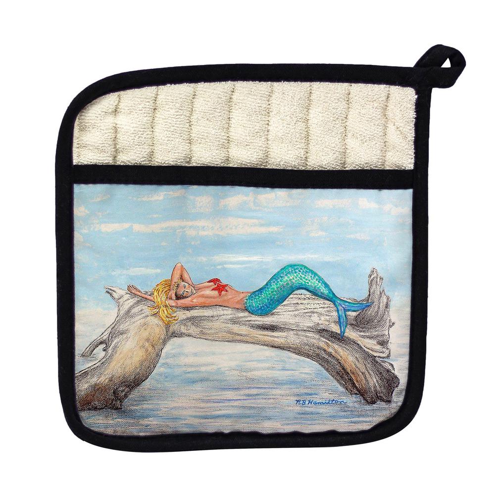 Mermaid on Log Left Pot Holder. Picture 1