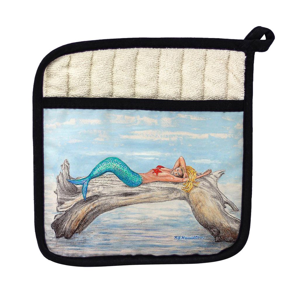 Mermaid on Log Right Pot Holder. Picture 1