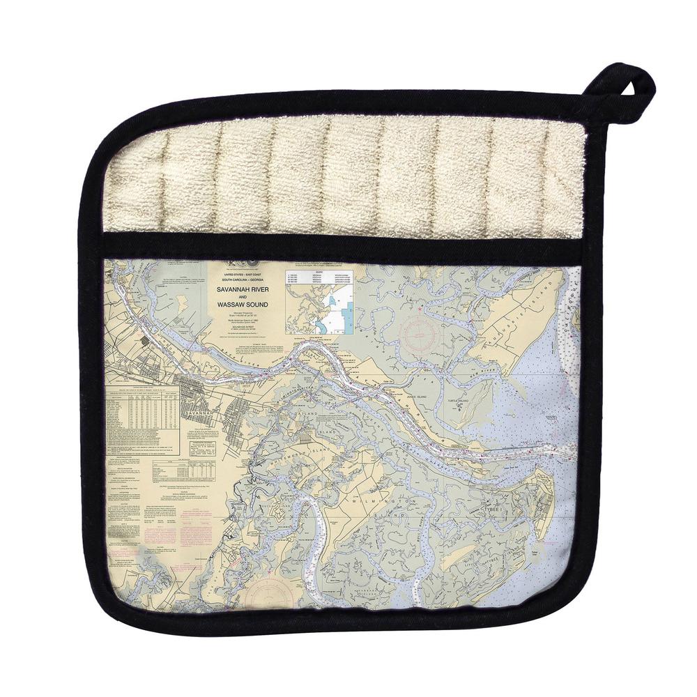Savannah River and Wassaw Sound, GA Nautical Map Pot Holder. Picture 1