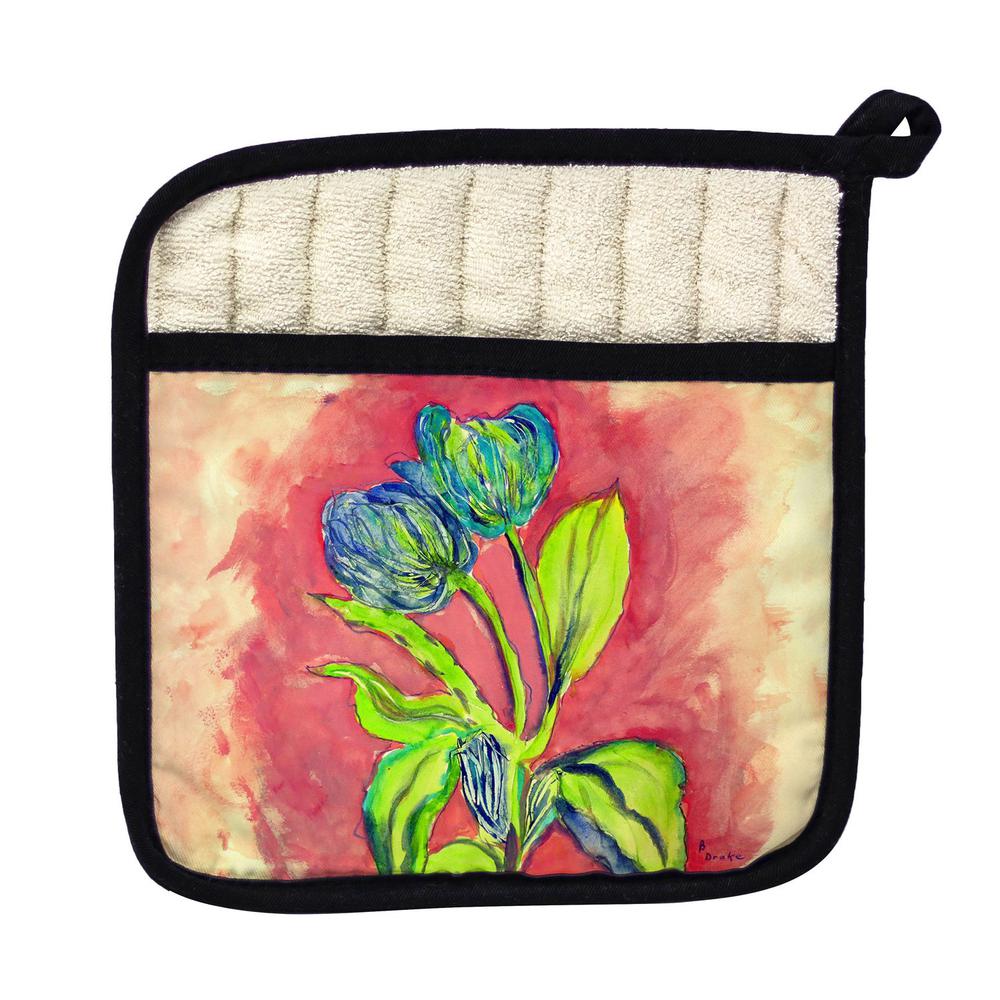 Tulips in Peach Pot Holder. Picture 1