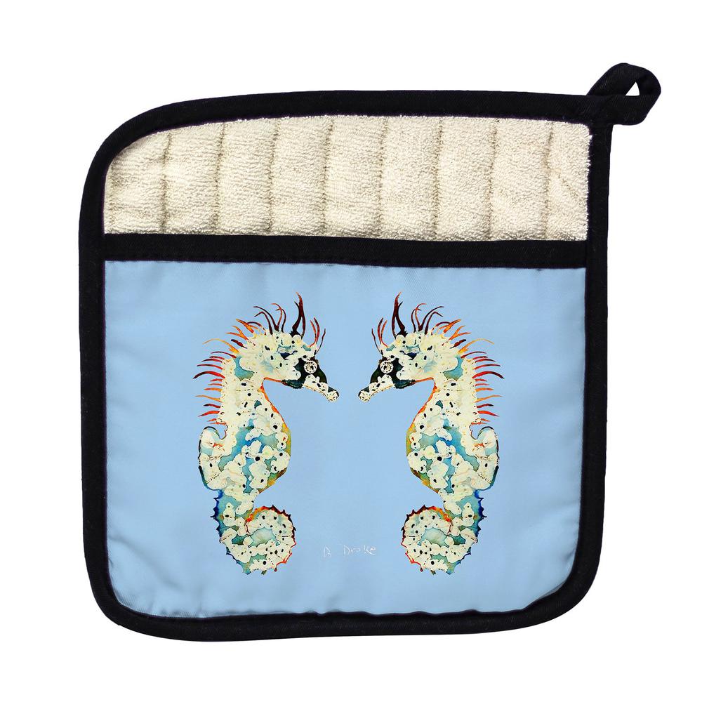 Betsy's Seahorses Light Blue Pot Holder. Picture 1