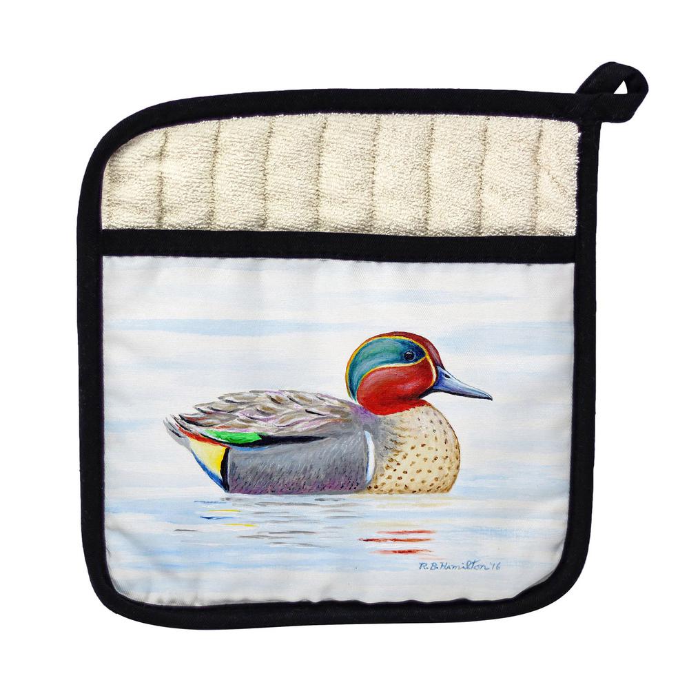 Green Wing Teal Pot Holder. Picture 1