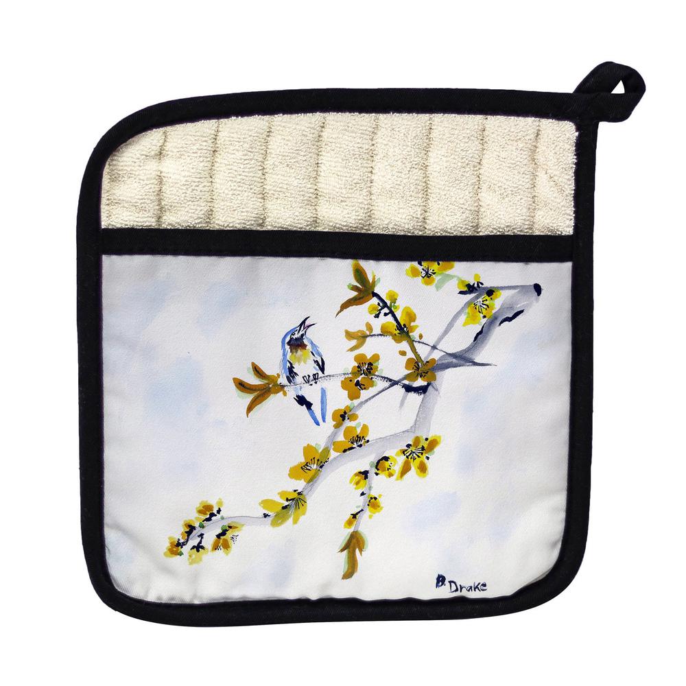 Bird & Forsythia Pot Holder. Picture 1