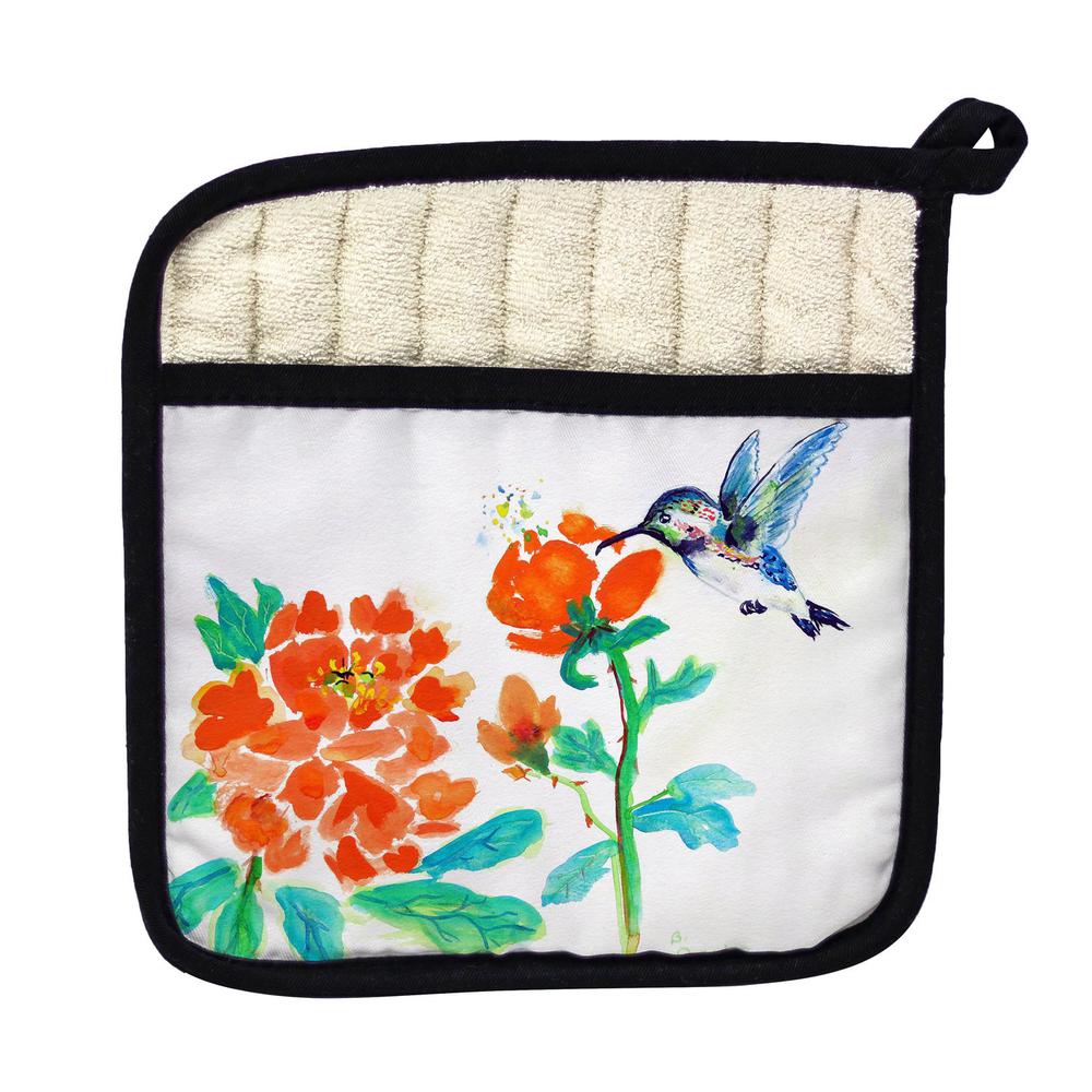 Hummingbird & Red Flower Pot Holder. Picture 1