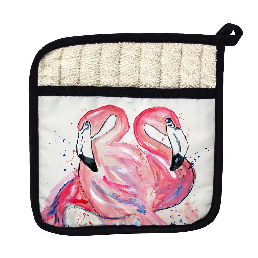 Betsy's Flamingos Pot Holder. Picture 1