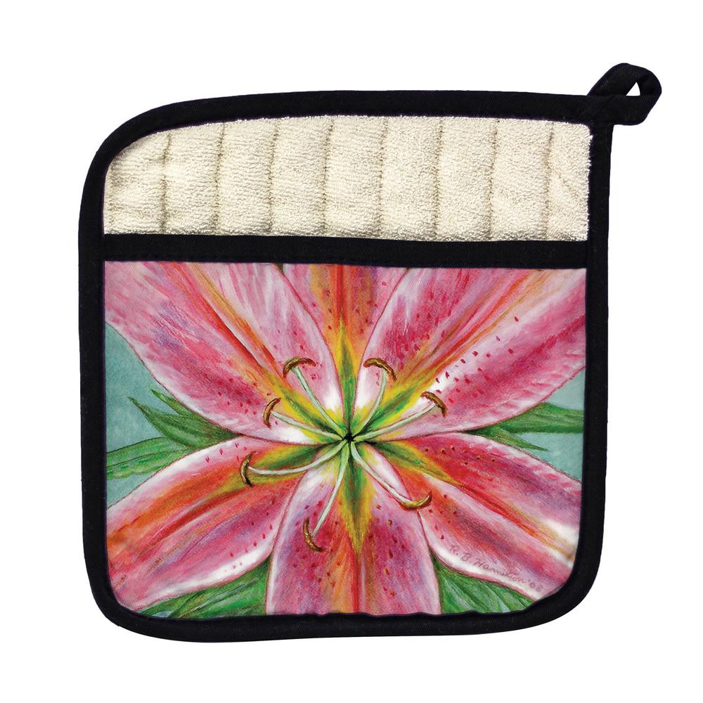 Pink Lily Pot Holder. Picture 1