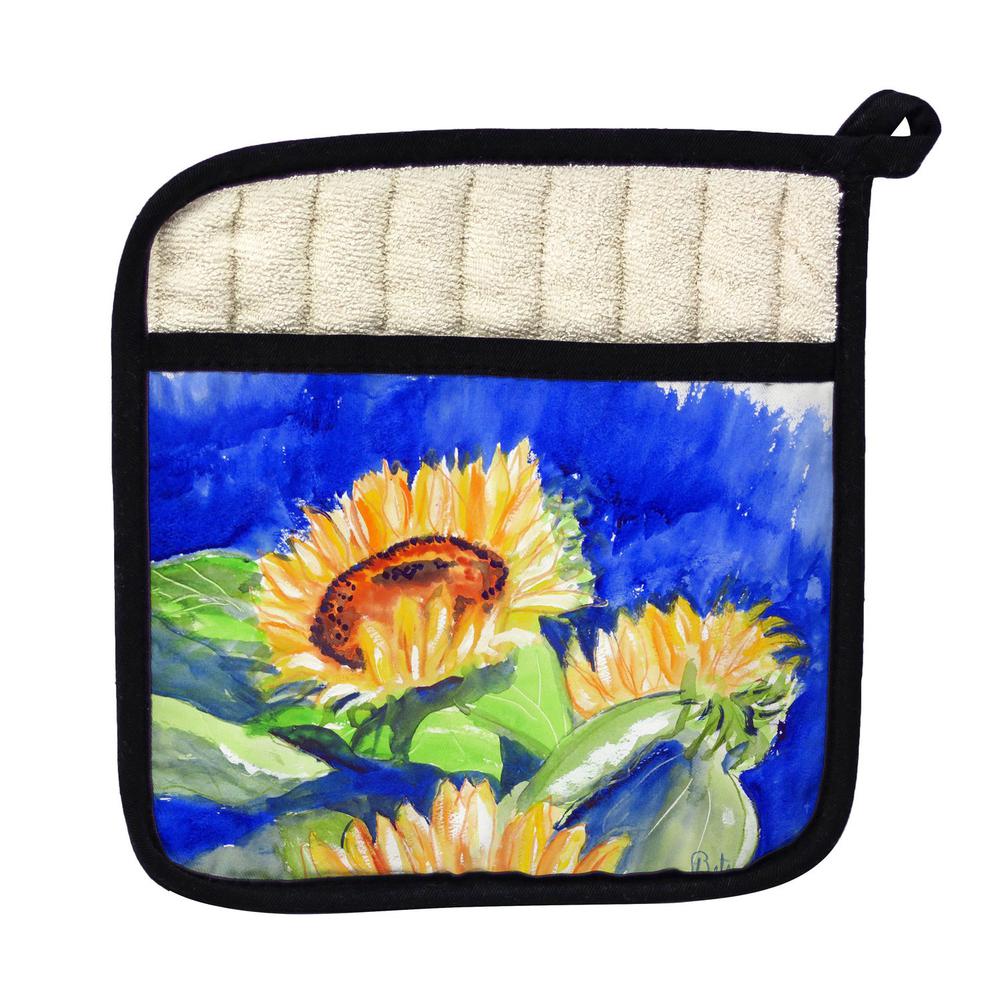 Gold Rising Sunflower Pot Holder. Picture 1