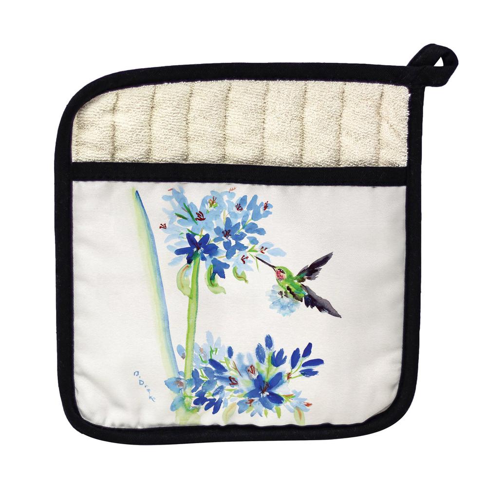 Hummingbird & Blue Flowers Pot Holder. Picture 1