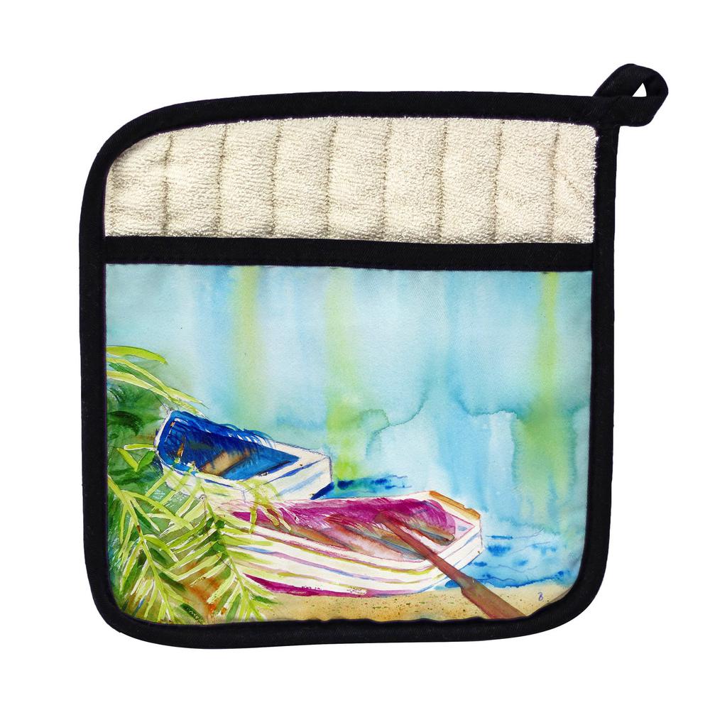 Watercolor Rowboats Pot Holder. Picture 1