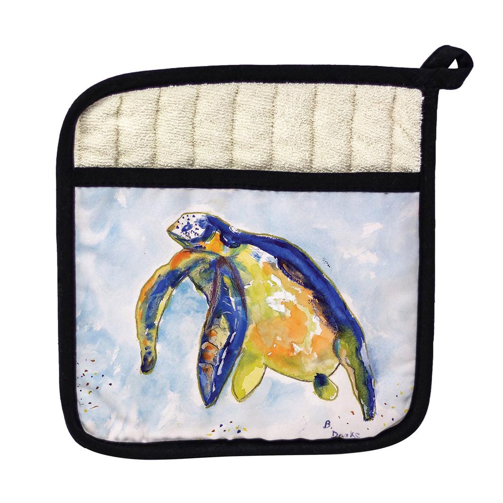 Blue Sea Turtle - Left Pot Holder. Picture 1