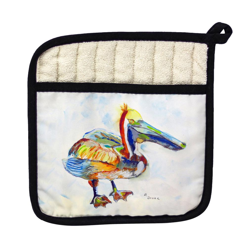 Heathcliff Pelican on White Pot Holder. Picture 1