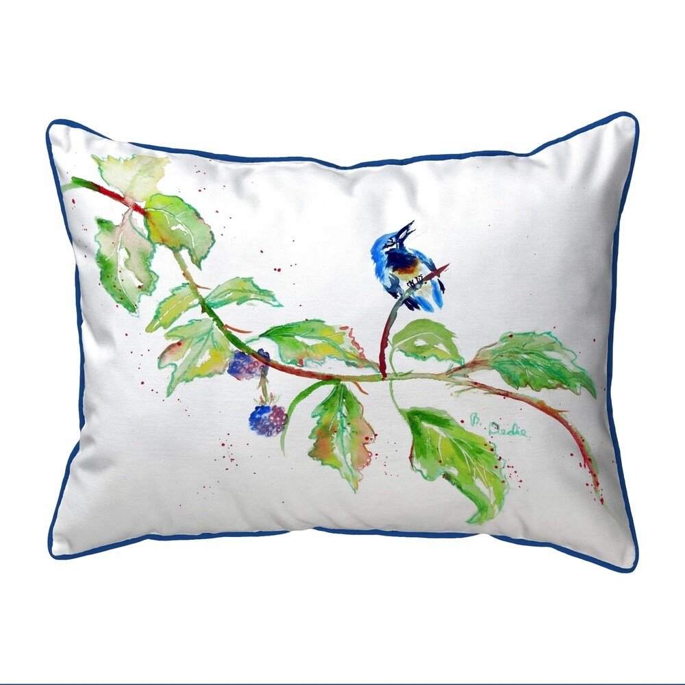 Bird & Blackberries Large Corded Indoor/Outdoor Pillow 16x20. Picture 1