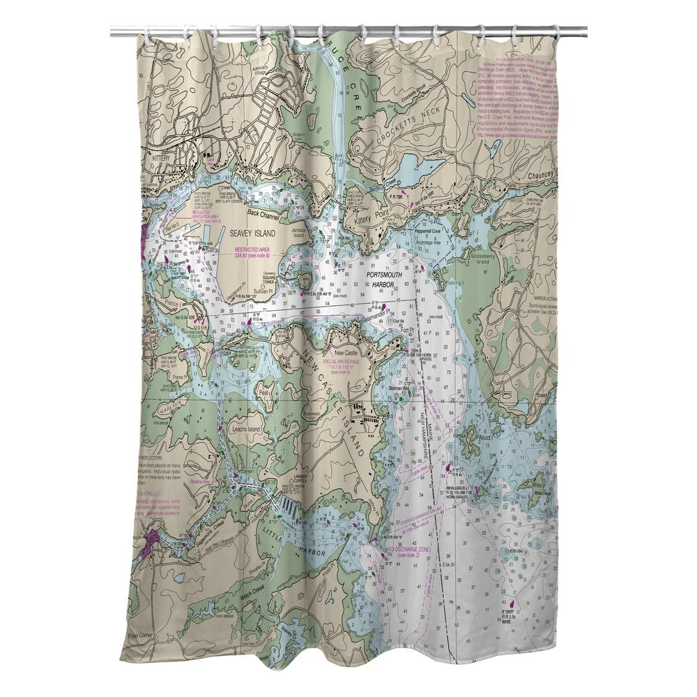 Portsmouth Harbor, NH Nautical Map Shower Curtain. Picture 1