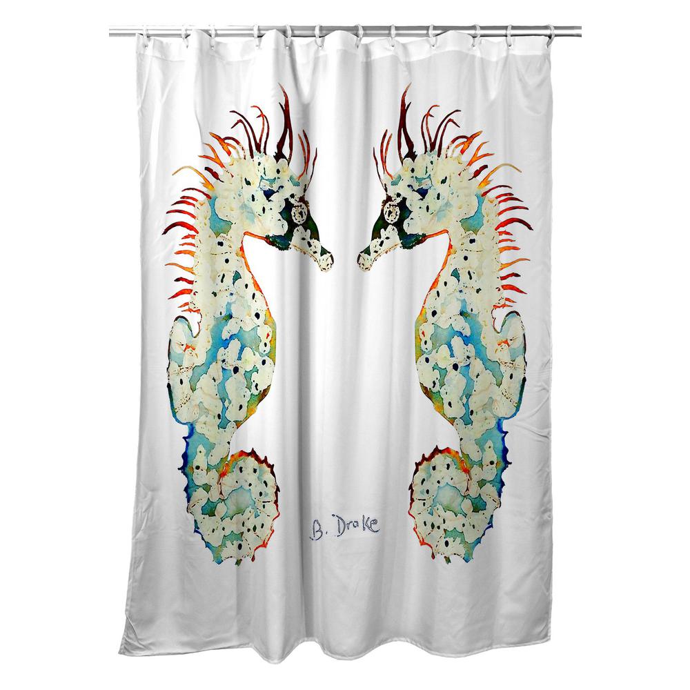 Betsy's Seahorses White Shower Curtain. Picture 1