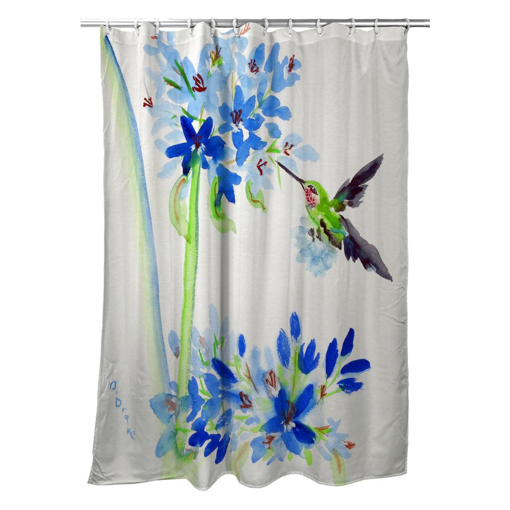 Hummingbird & Blue Flowers Shower Curtain. Picture 1
