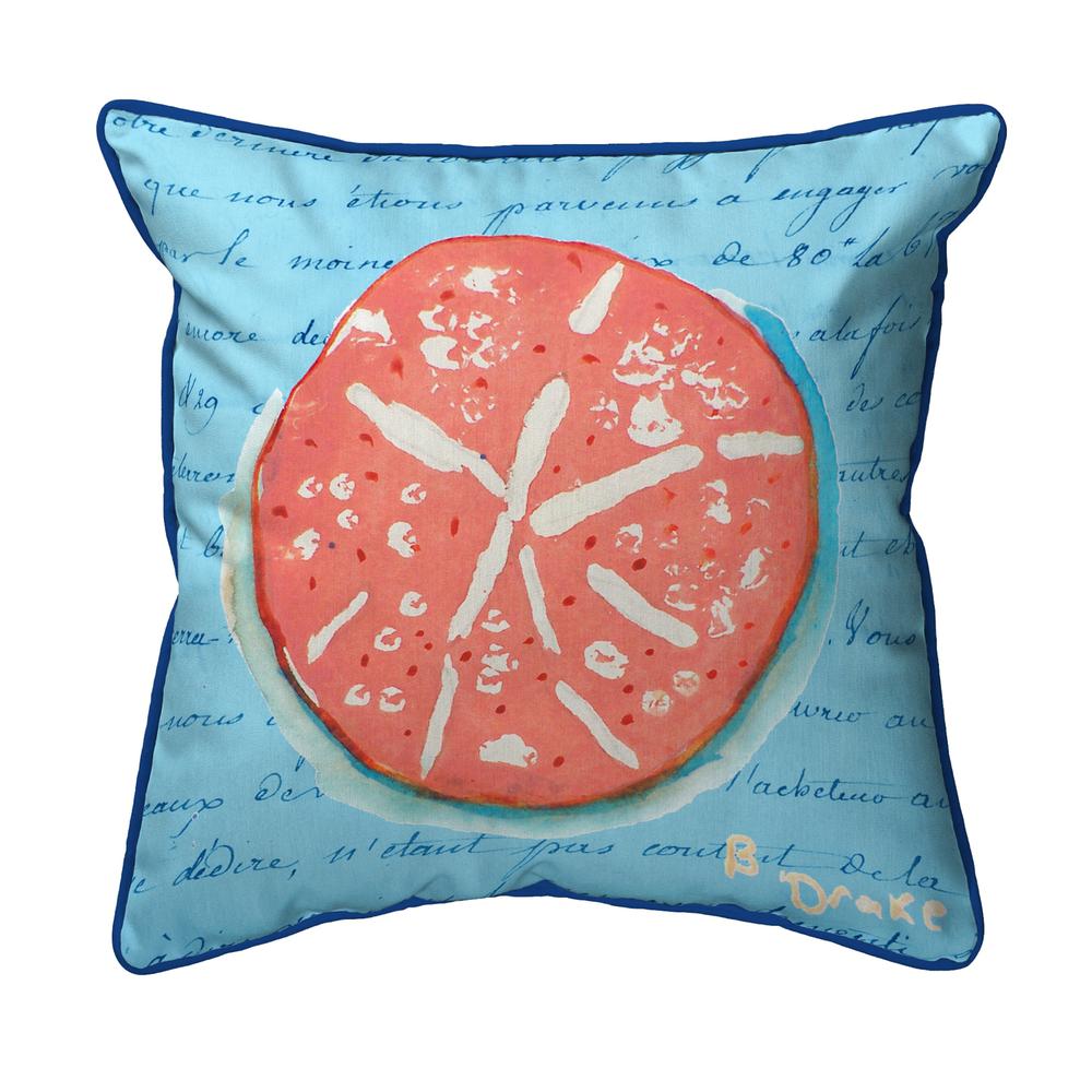 Coral Sand Dollar Blue Small Indoor/Outdoor Pillow 12x12. Picture 1