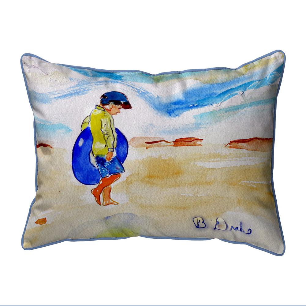 Boy & Innertube Small Indoor/Outdoor Pillow 11x14. Picture 1