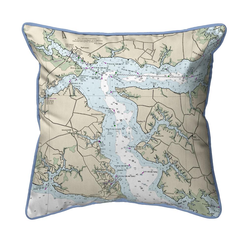 Pungo River, NC Nautical Map Small Corded Indoor/Outdoor Pillow 12x12. Picture 1
