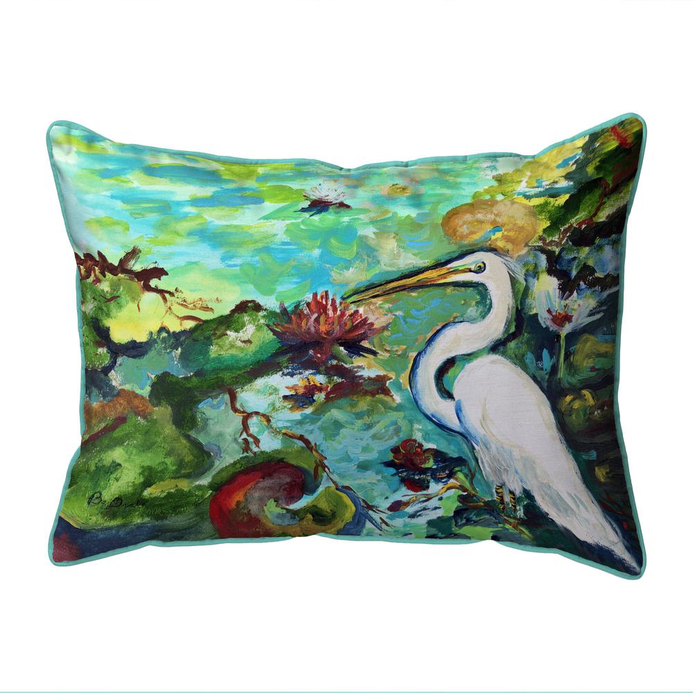 Egret  & Waterlilies Small Indoor/Outdoor Pillow 11x14. Picture 1