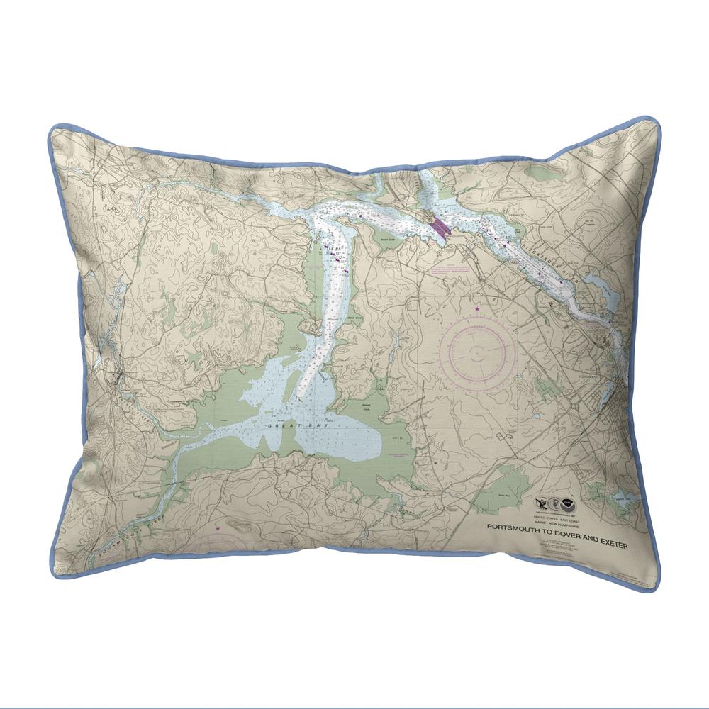 Portsmouth to Dover and Exeter - Great Bay, NH Nautical Map Small Corded Indoor/Outdoor Pillow 11x14. Picture 1