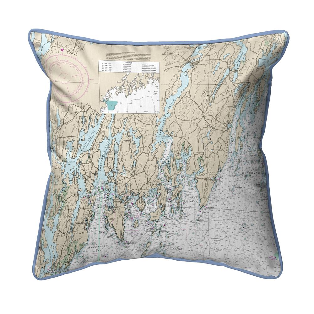Southport - Pemaquid, ME Nautical Map - Light Blue Cord Small Corded Indoor/Outdoor Pillow 12x12. Picture 1
