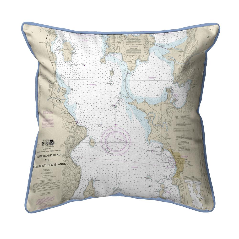 Cumberland Head to Four Brothers Islands, VT Nautical Map Small Corded Indoor/Outdoor Pillow 12x12. Picture 1