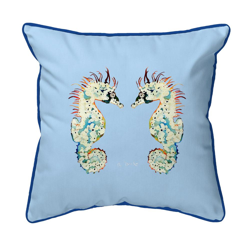 Betsy's Seahorses Light Blue Background Small Corded Indoor/Outdoor Pillow 12x12. Picture 1