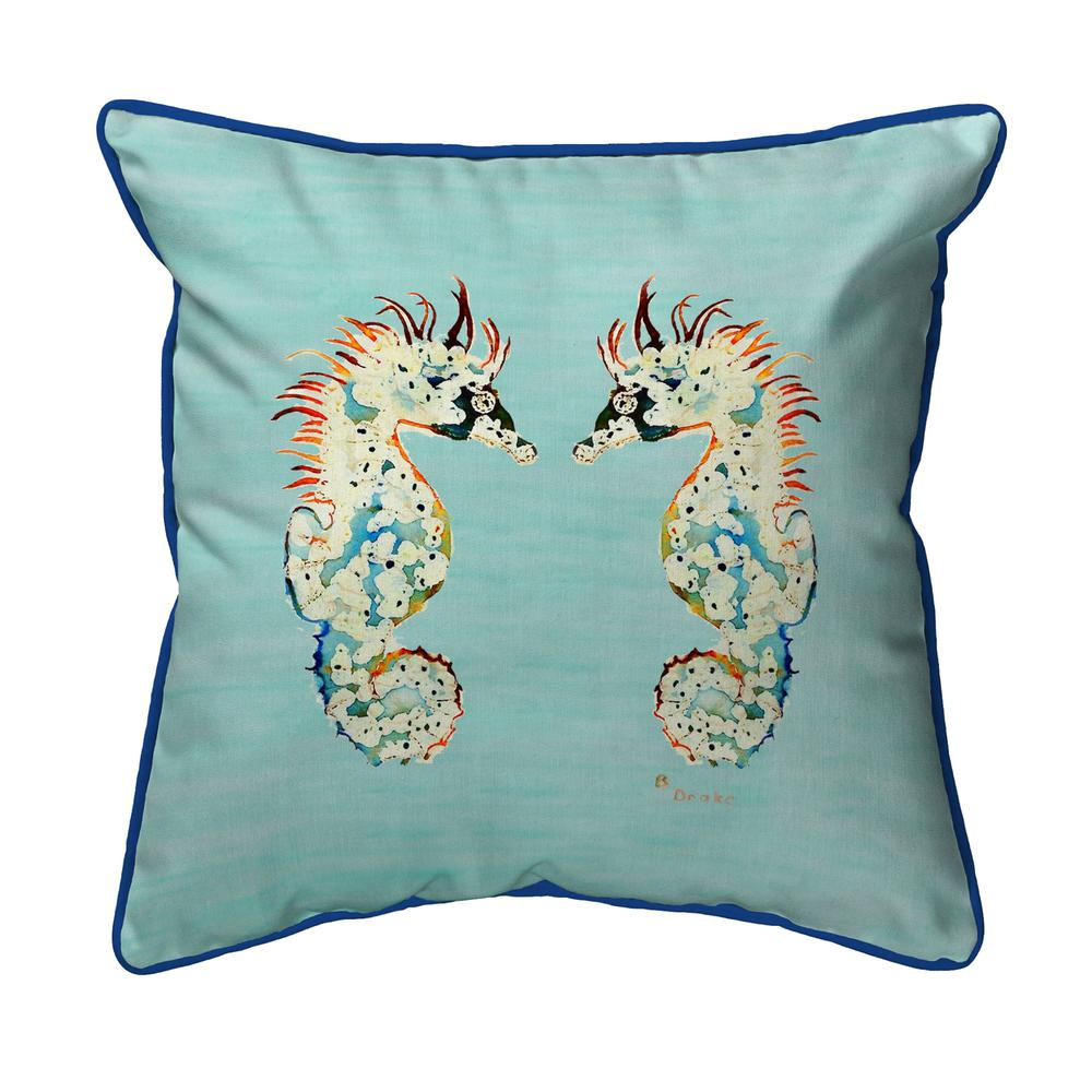 Betsy's Sea Horses - Teal Small Indoor/Outdoor Pillow 12x12. Picture 1