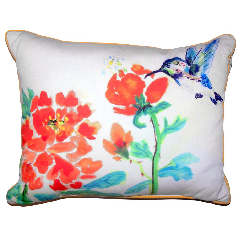 Hummingbird & Red Flower Small Outdoor/Indoor Pillow 11x14. Picture 1