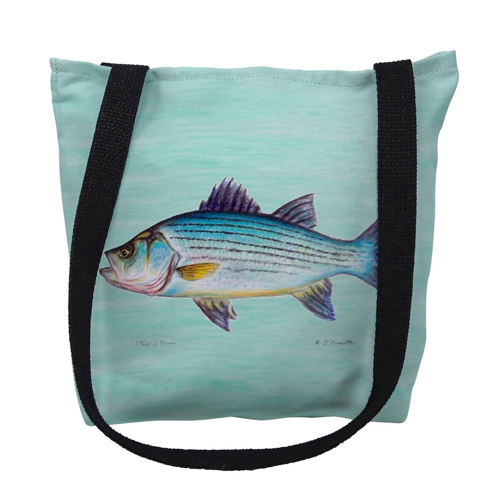 Striped Bass on Aqua Medium Tote Bag 16x16. Picture 1