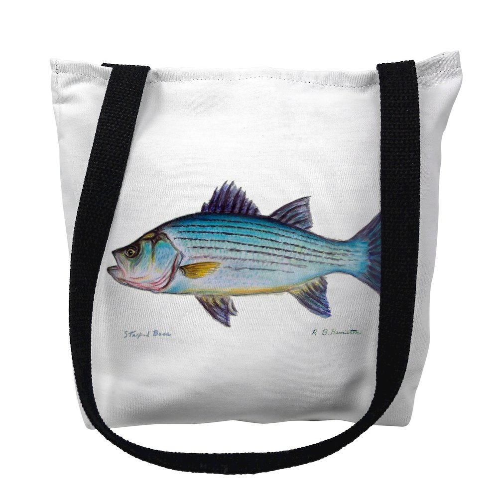 Striped Bass on White Small Tote Bag 13x13. Picture 1