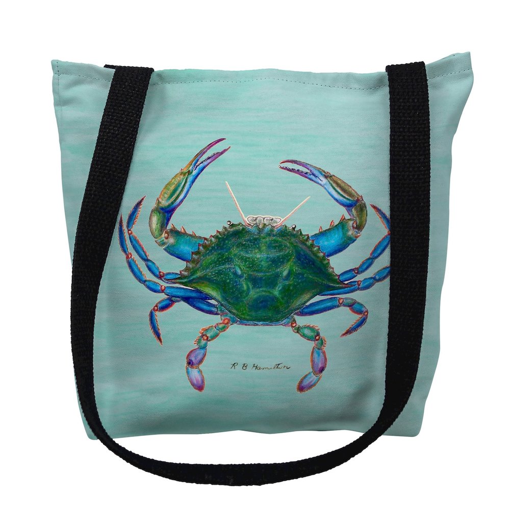 Female Blue Crab on Aqua Small Tote Bag 13x13. Picture 1
