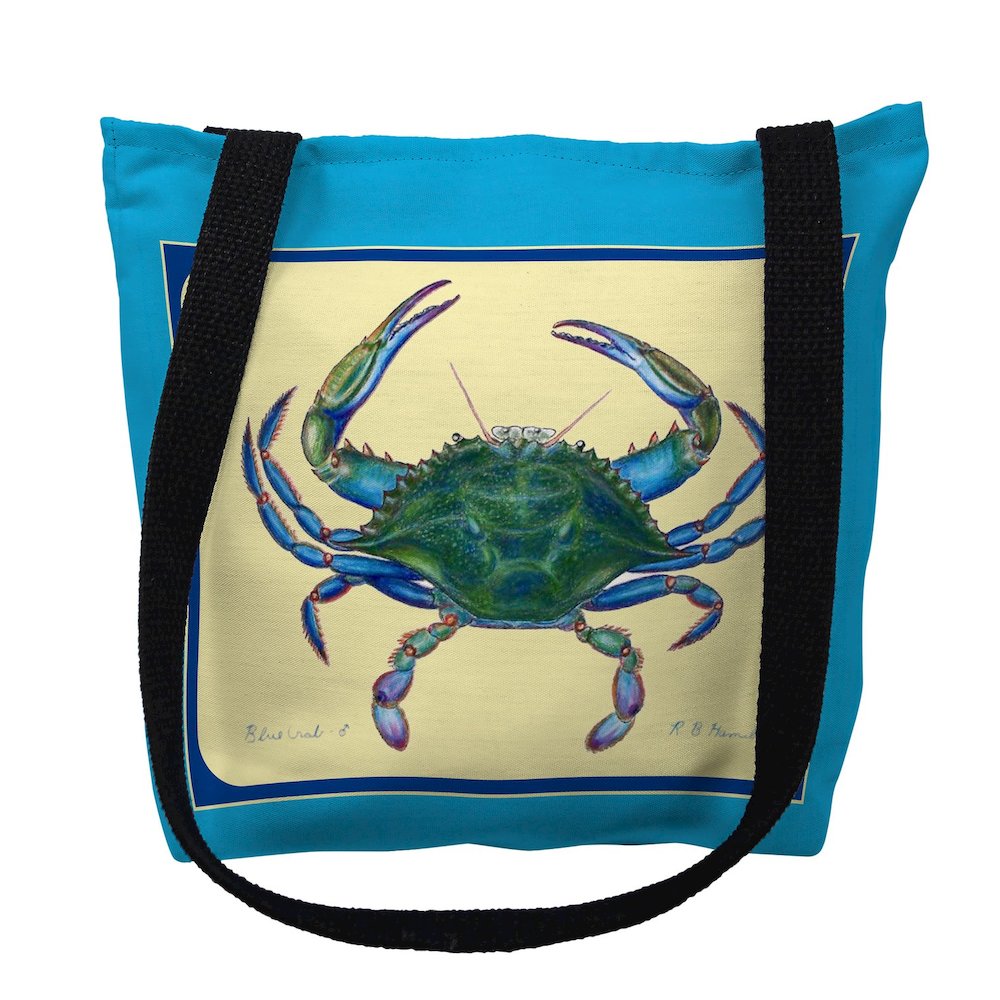 Female Blue Crab Border Large Tote Bag 18x18. Picture 1
