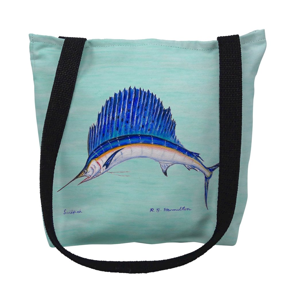 Sailfish on Aqua Medium Tote Bag 16x16. Picture 1