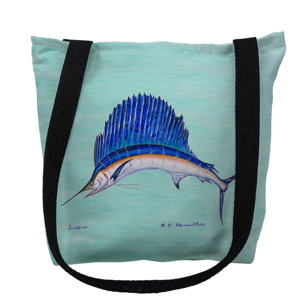 Sailfish on Aqua Small Tote Bag 13x13. Picture 1