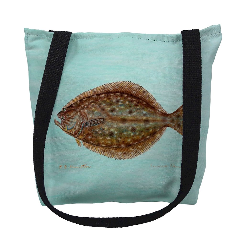 Flounder on Aqua Left Medium Tote Bag 16x16. Picture 1