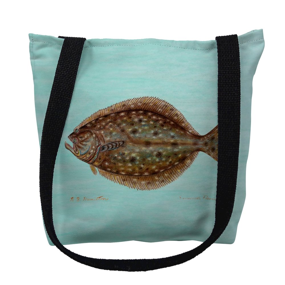 Flounder on Aqua Left Small Tote Bag 13x13. Picture 1